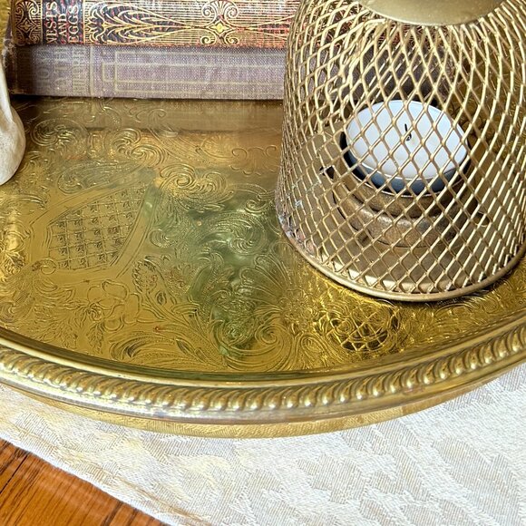 Vintage Brass Etched Reticulated Tray - Picture 15 of 16